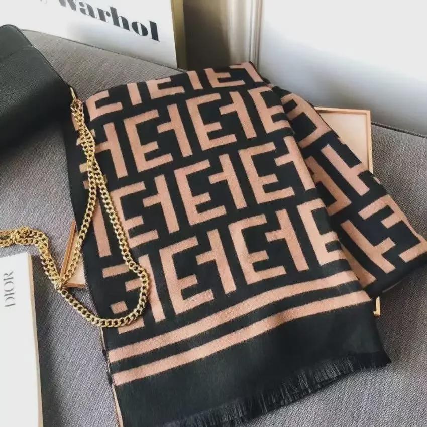 Dámský podzimní a zimní teplý šál s písmenem F, korejský styl, šála z imitace kašmíru