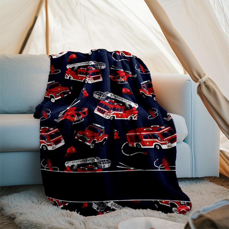 fire truck Theme Printed Blanket - Perfect for Couch, Bed, Travel & Outdoor Use | Machine Washable, Cozy & Durable.