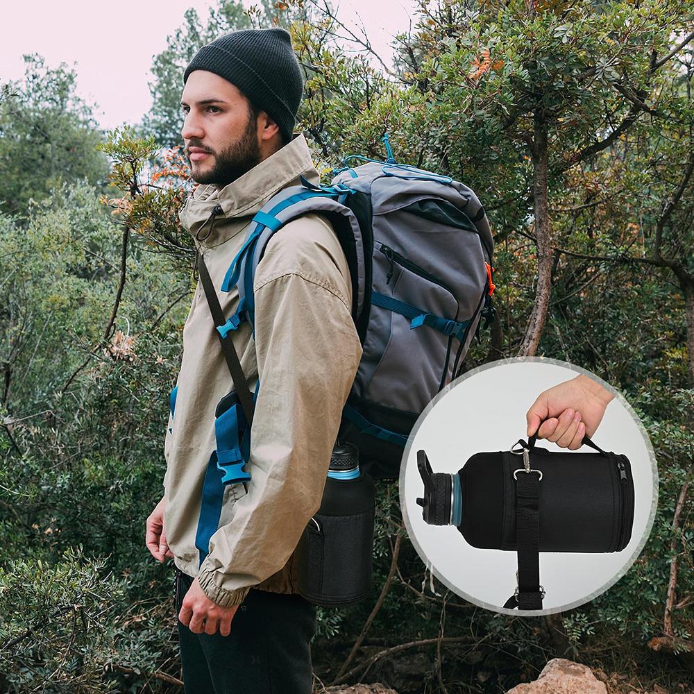 64oz / 128oz Insulated Sports Water Bottle Bag Holder Crossbody for Thermos Mug Vacuum Cup Protective Carrier Cover with Strap