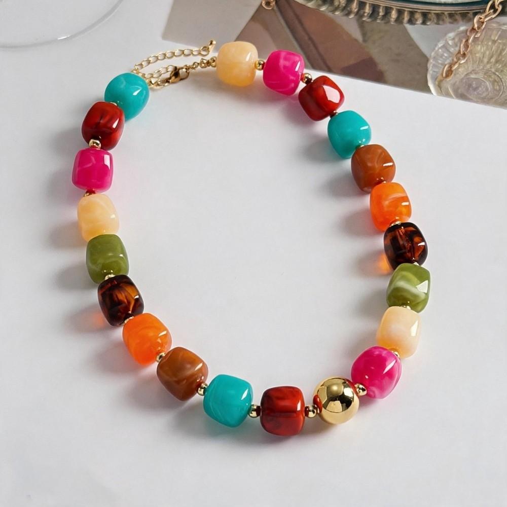 Multi Color Beaded Necklace Resin Acrylic Vintage Choker Resin Beaded Chokers Vacation Accessories