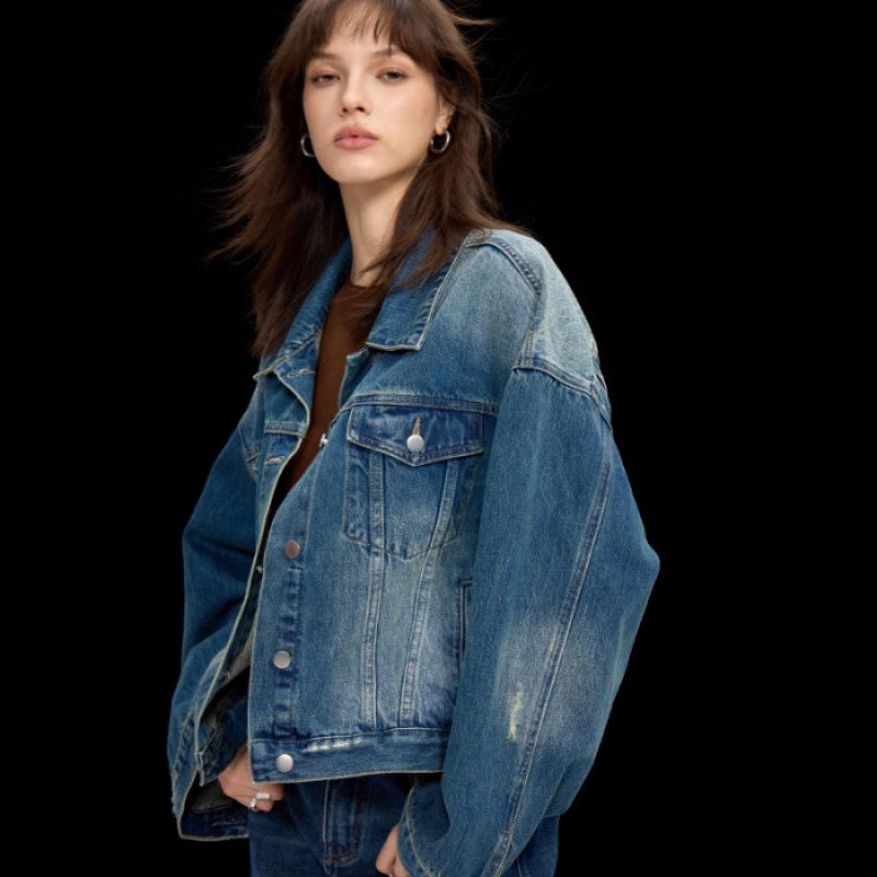 Hochwertige Damen Herbst 2025 High-Waist Distressed Denimjacke
