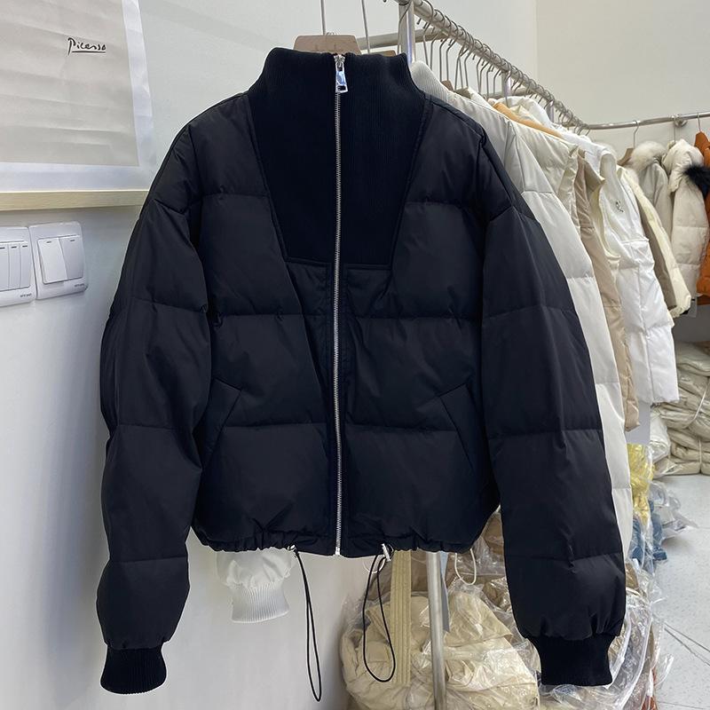Short down jacket women's winter new loose stand-up collar white duck down splicing bread jacket tide