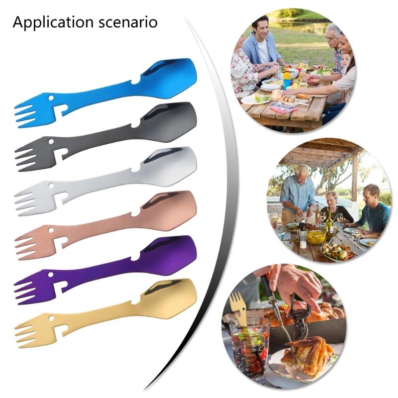 4in-1 Utility Stainless Spork Spoon Bottles Opener Fork Camping Utensils Multifunctional Outdoor Fork Spoon Tableware
