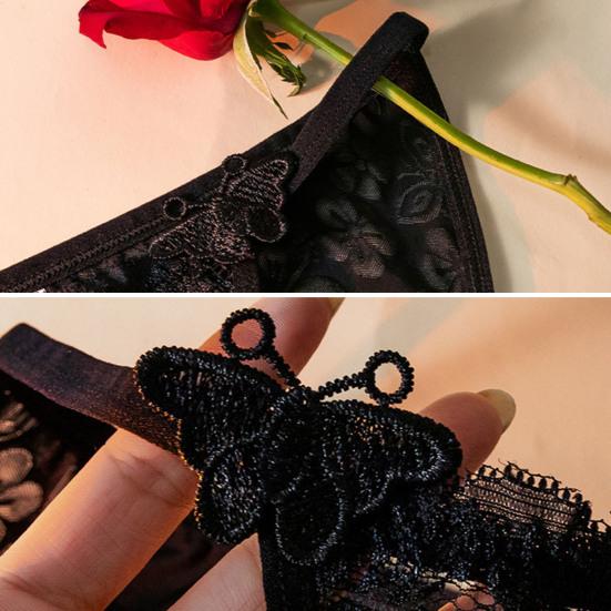 Women Panties See-through Lace Flower Embroidery Applique Soft Mesh Low Waist Cotton Crotch Thin Soft Breathable Hollow Out Bow Decor Lady Briefs