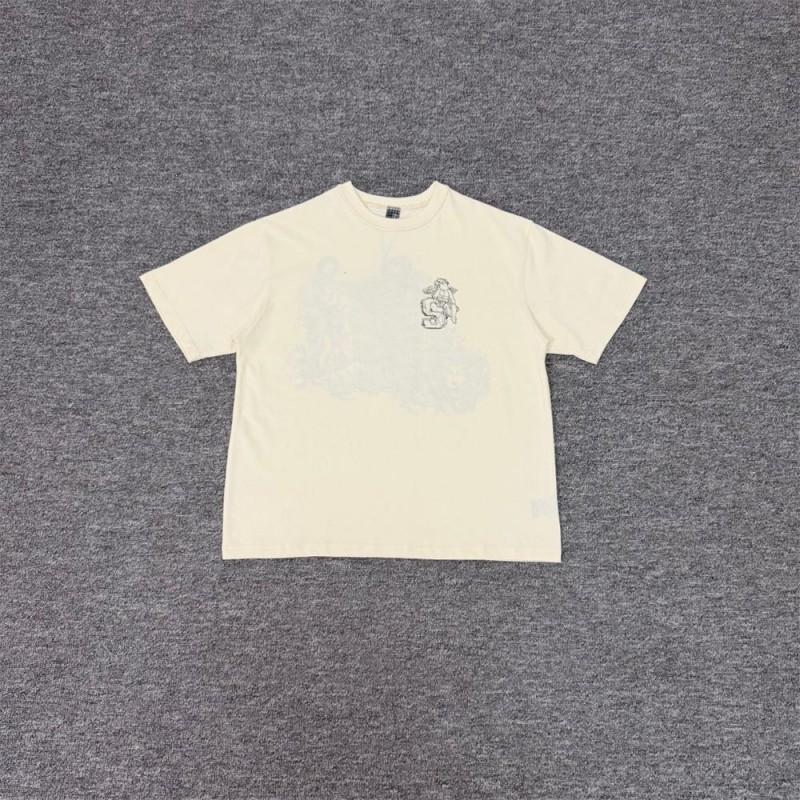 Mens Loose Fit Short Sleeve T-Shirt Retro Embroidered Casual Fashion Trendy Style Teens Daily Wear