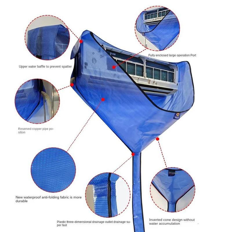 Large Home Air Conditioner Cover Cleaning Kit with Drainage Pipe Summer Cleaner Brush Hanging AC Water Washing Bag