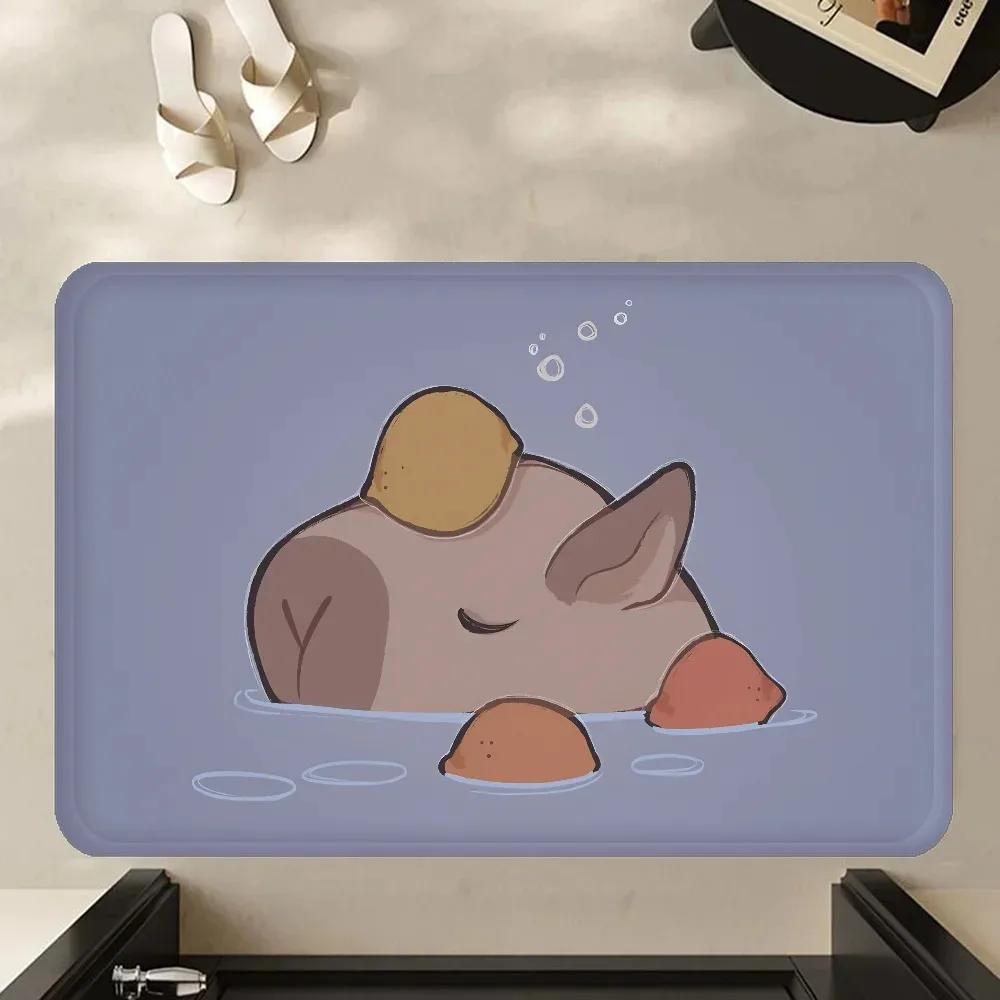 Cute Capybara Pattern Door Mat Polyester Kitchen Entryway Rug Bathroom Bedroom Entrance Doormat Indoor Outdoor Home Carpet