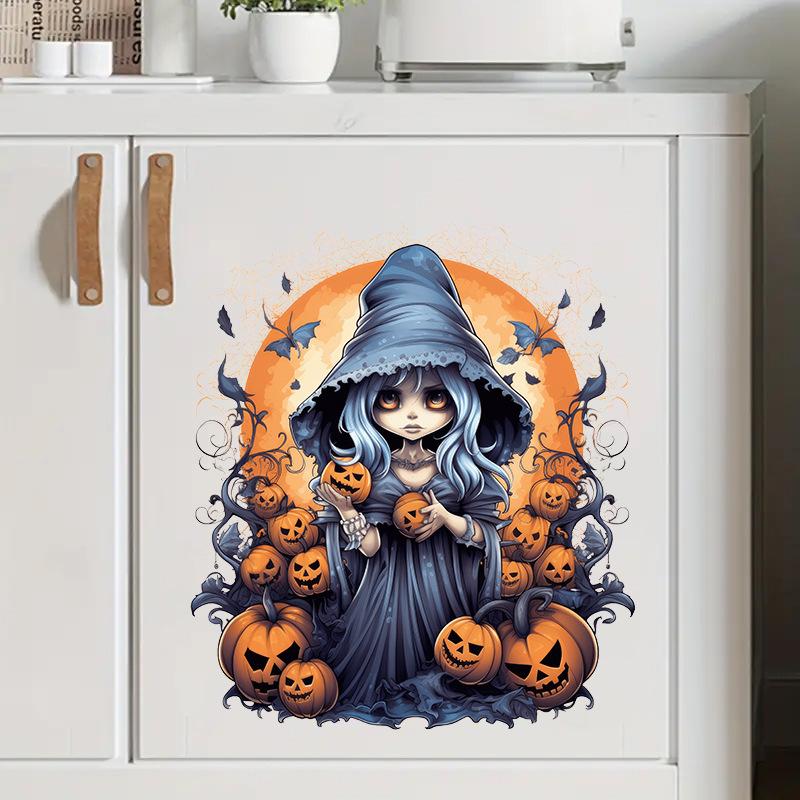2025 Halloween Witch Pumpkin Wall Stickers Self Adhesive Decoration for Windows Glass Doors Cabinets Desk Background Home Party Decor