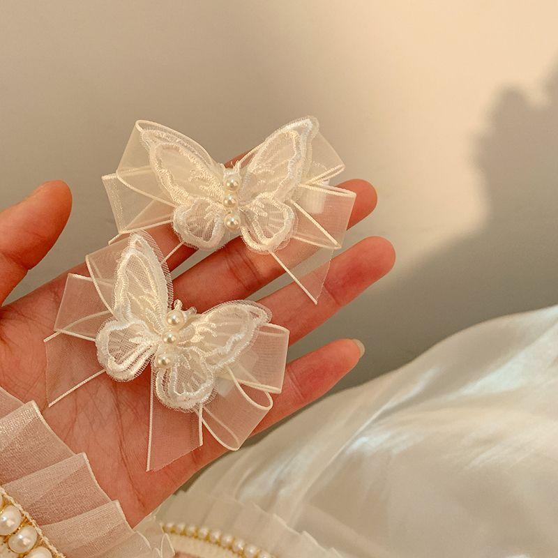 2Pcs Transparent Lace Butterflies Hair Clips for Women Cute Pearls Butterfly Hair Pins Kids Bow Barrettes Girls Hair Accessories