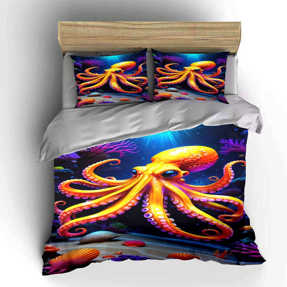 Yellow octopus and coral. Bedding sets Duvet cover sets Duvet covers Pillowcases(1*Duvet Cover 2*Pillowcases without duvet insert)