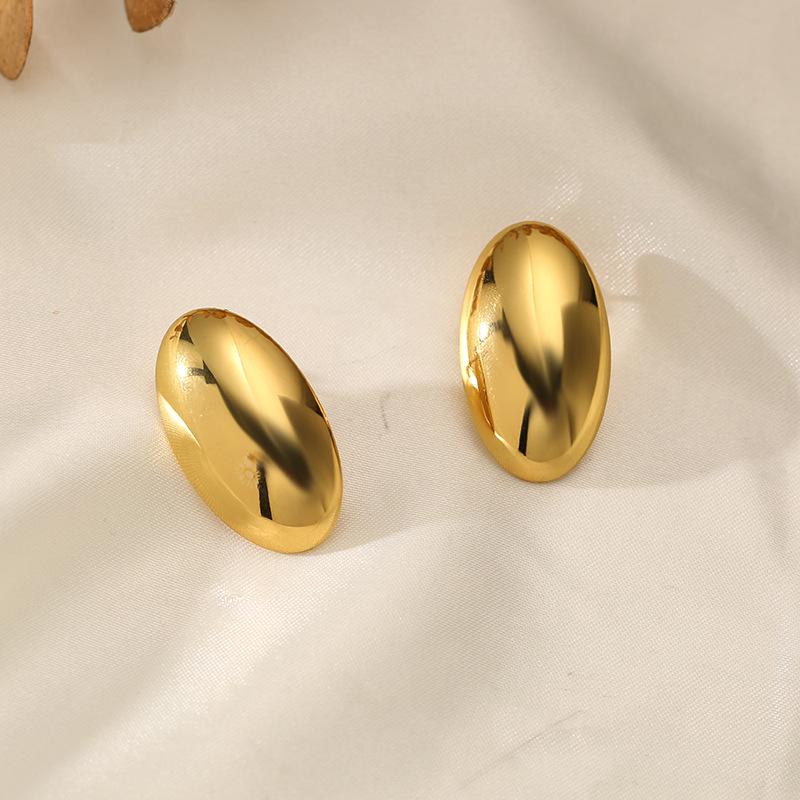 18K Gold-Plated Stainless Steel Oval Stud Earrings - Smooth, Non-Fading, High-End Feel