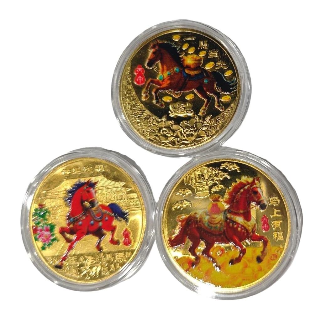3Pcs Chinese Zodiac Horse Souvenir Coins Lucky Animal Horse 40Mm Collectible Coins Metal Collection 2026  Year Event Gift