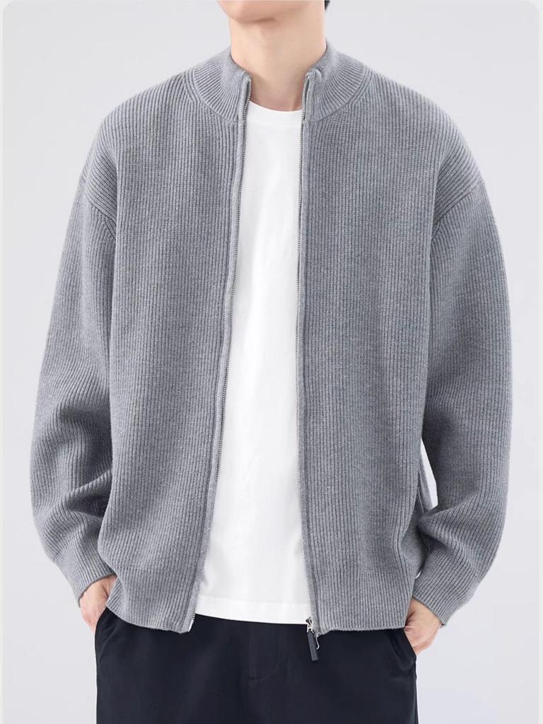 Men's Trendy Loose Knit Stand-Up Collar Zipper Cardigan - Autumn/Winter Versatile Outerwear.