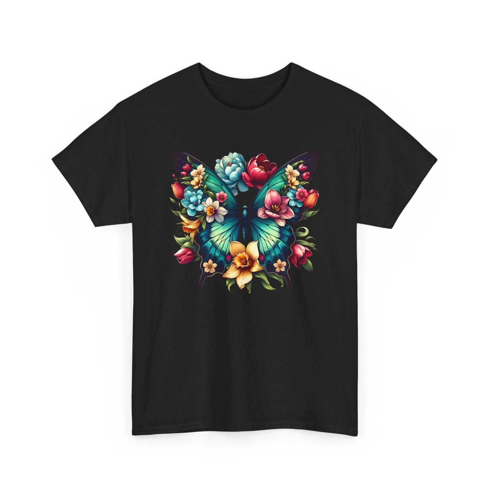 Blooming Garden T-Shirt | Vibrant Spring & Botanical Tee | Butterfly Shirt XL