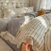 French Style Retro Printed Duvet Cover Lace Edge Pillowcase and Duvet Cover Comfortable Breathable Nude Sleeping Solid Color Bed Sheet Bedding Sets