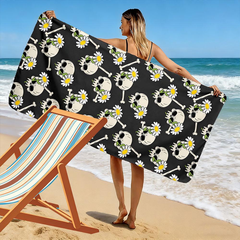 Floral skull harmony. Print beach towel, quick drying, suitable for travel, outdoor sports, jogging, the beach and swimming, gift