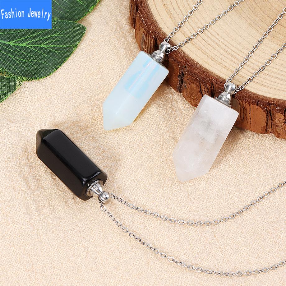 Natürlicher Kristall Sechseck Säule Aromatherapie Ätherisches Öl Flasche Anhänger Personalisierte Mode Parfüm Flasche Halskette Halskette