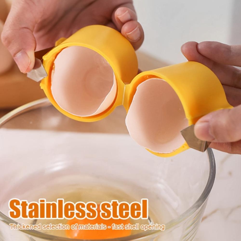 Stainless Steel Quick Peel Eggshell Separator - 1pc Durable Kitchen Baking Essential with Easy-Grip Yellow Handle and Fast Shell Opening Feature