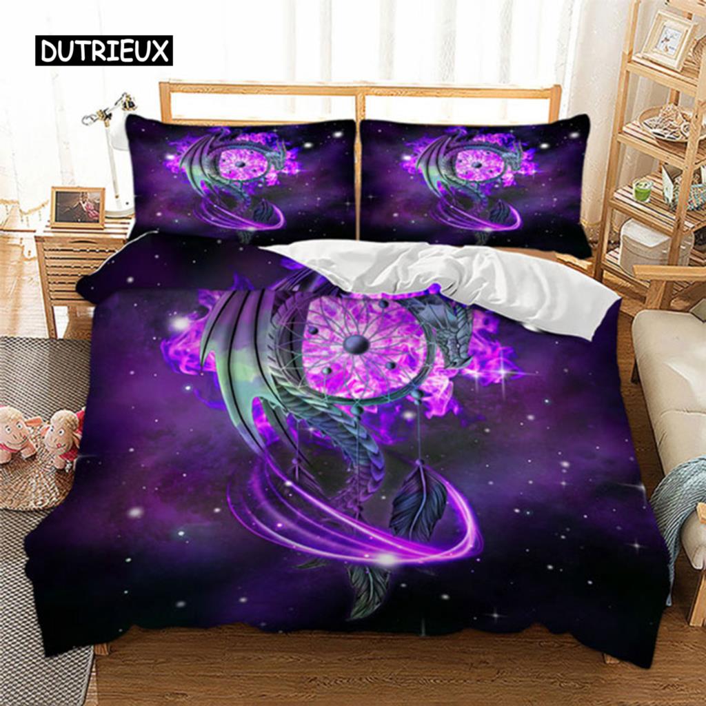 Set de lenjerie de pat Prindător de vise cu fluturi violet Husă de plapumă cu fețe de pernă Twin Full Queen King Size Lenjerie de pat 3 piese textil de casă