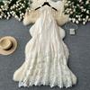 Moda femei broderie flori dantela scobire rochie de vară ocazional fără mâneci largi de vacanță rochii de plajă