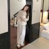 2025 Women's Ice Silk Fairy Pajamas - Round Neck, Lace Long Sleeve & Pants, Sweet Casual Homewear