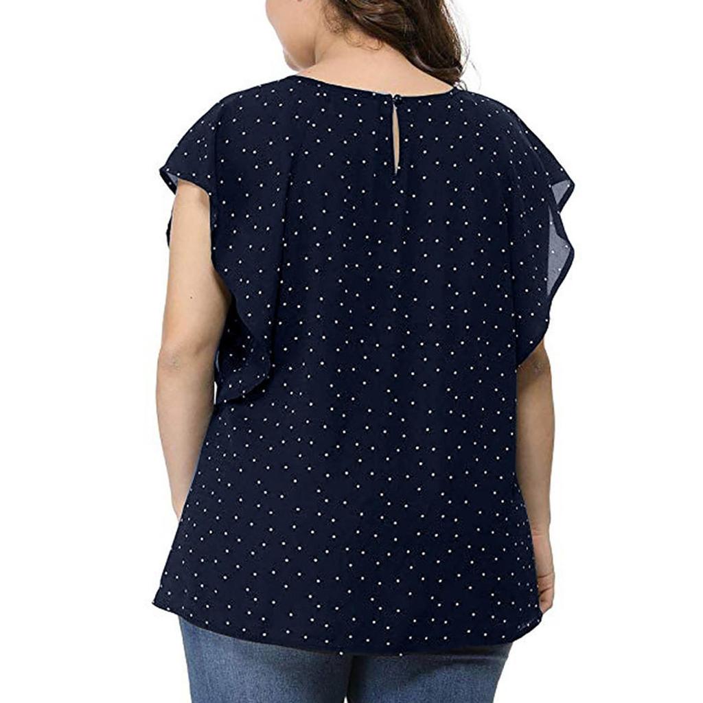 Fashion Women Plus Size Round Neck Polka Dot T-shirt Casual Pullover Tops