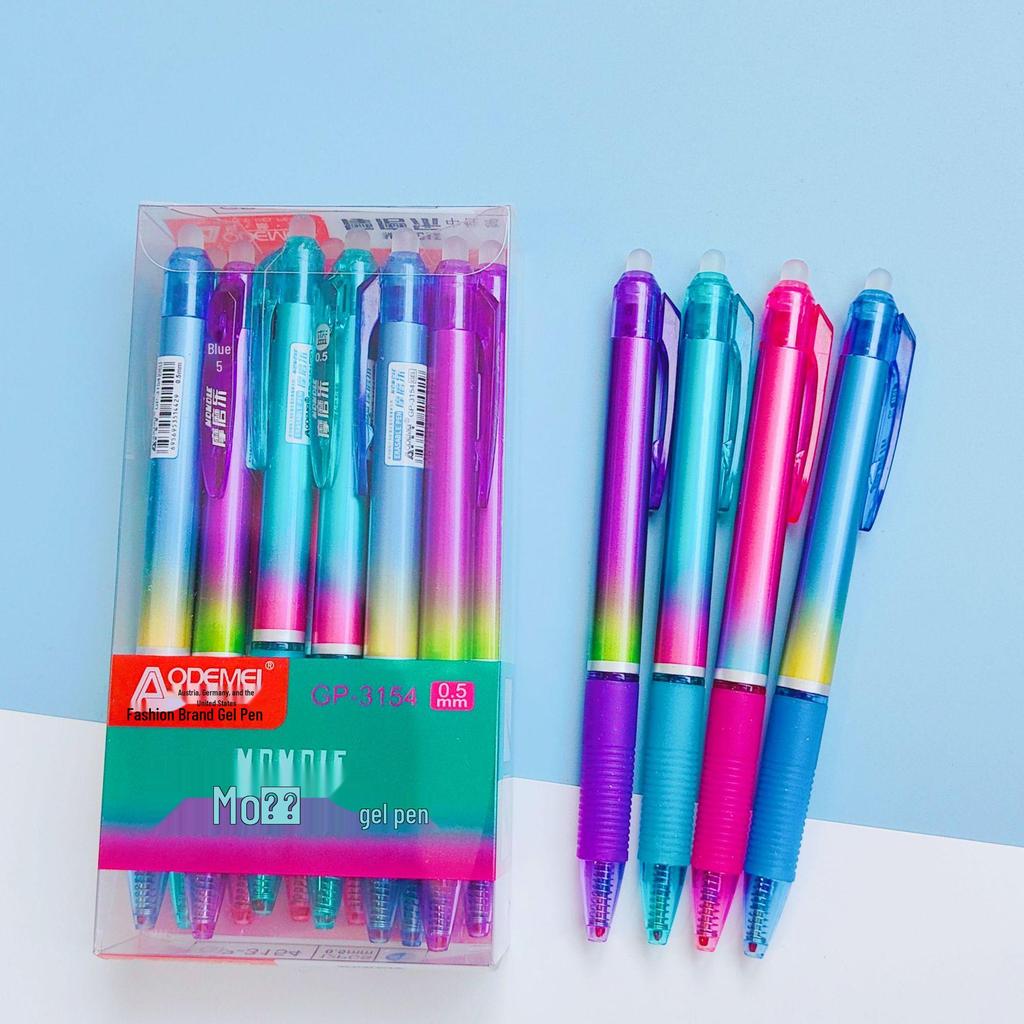 Penna cancellabile Mo Mo Le attivata a pressione, colore Inchiostro Orchidea, 0,5 mm, Blu Cristallo con Nero Carbone, Retrattile per Studenti.