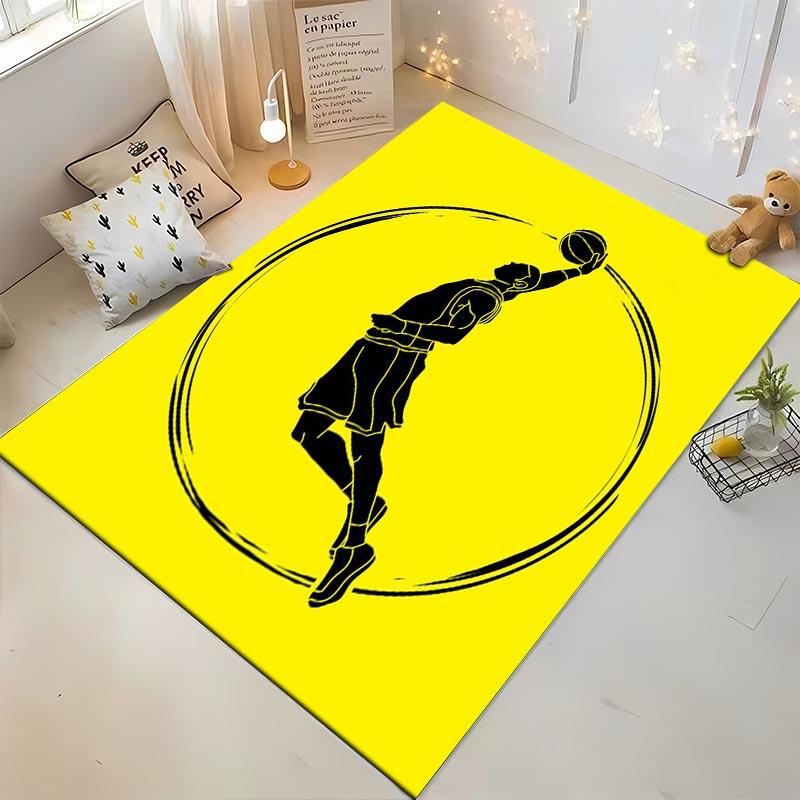 Basketball Player Silhouette Yellow Carpet Modern Sports Design Suitable for use as an anti-slip for living room bedroom sofas