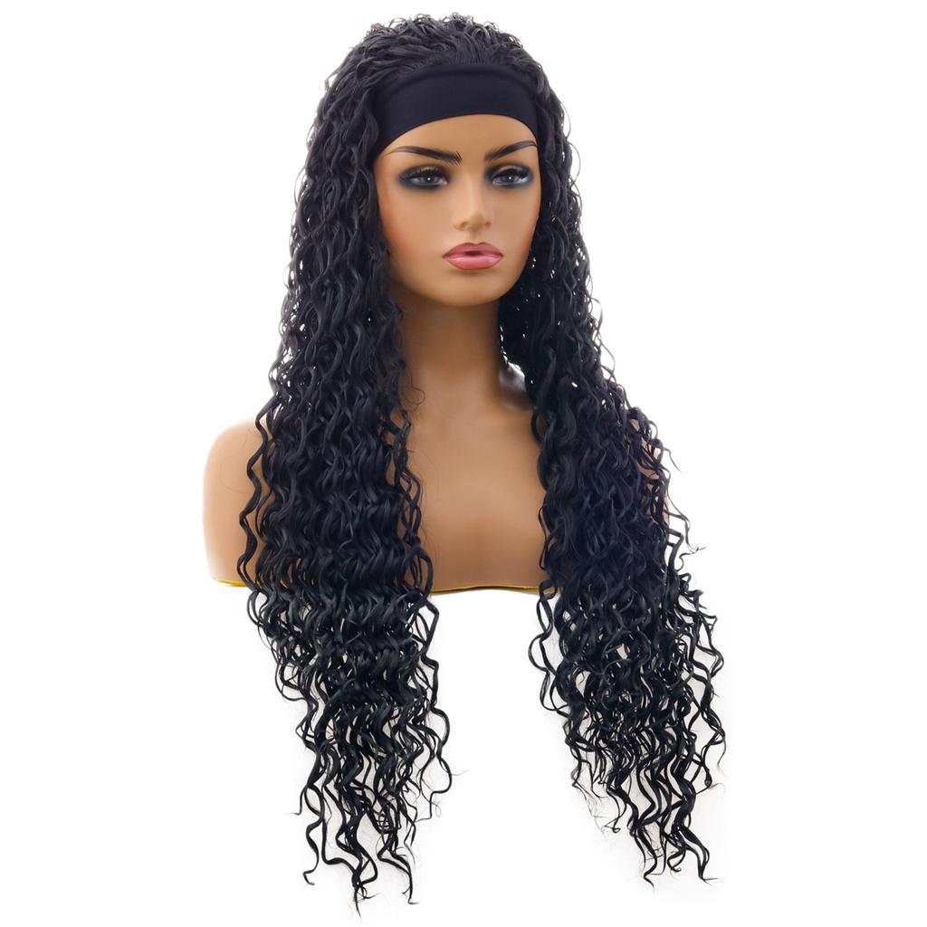 New Black Small Curly Hair European and American Wig Hair Band Turban Wig Chemical Fiber Headgear