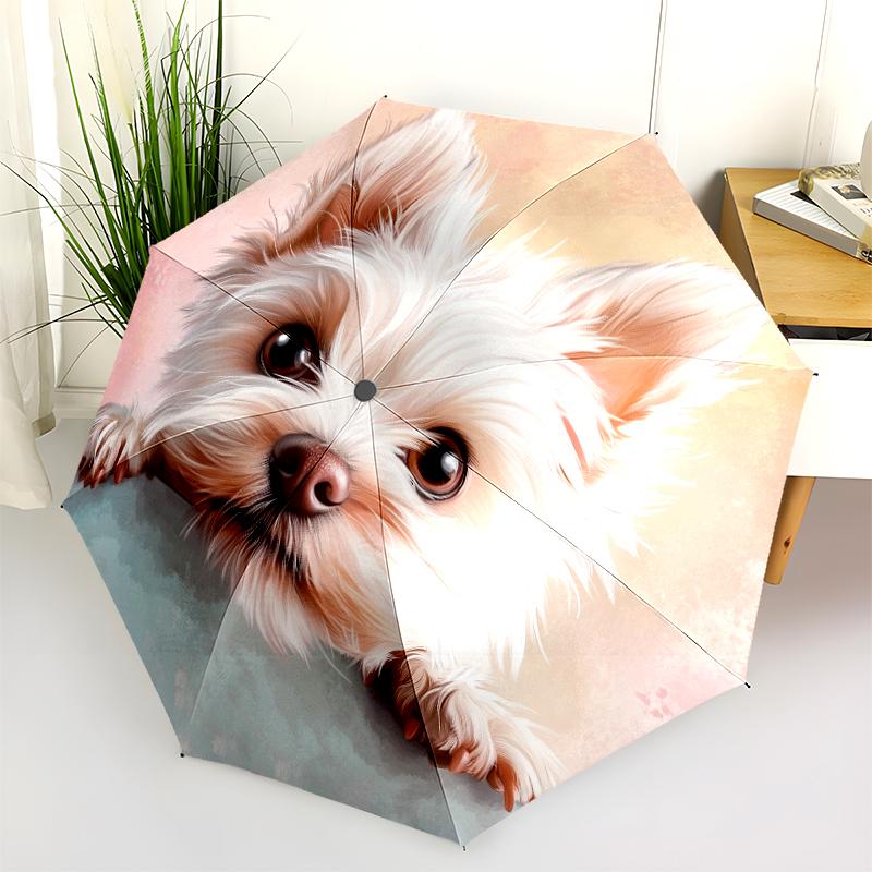 Pink Yorkshire Terrier Pattern, Automatic Folding Umbrella, Portable and Foldable Design, 8 Ribs, a Christmas or Birthday Gift.