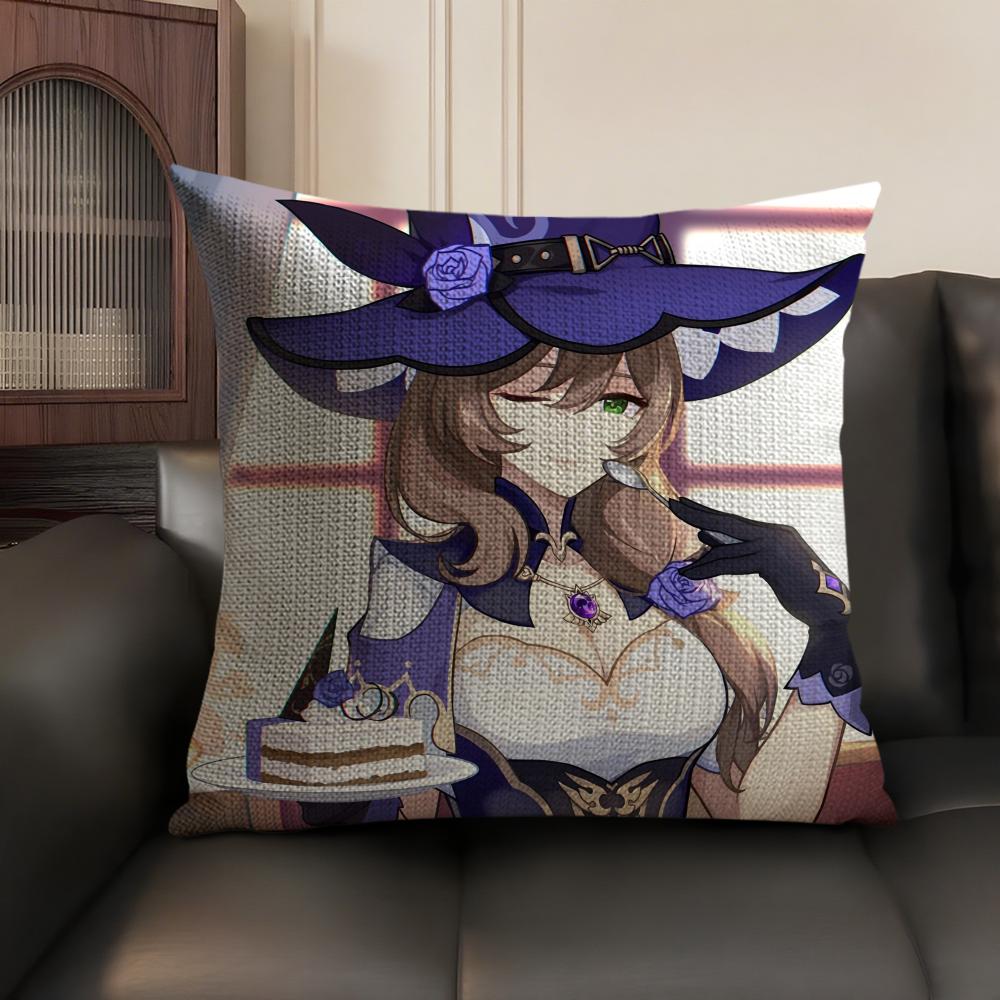 Lisa Cute Genshin Impact Cushion Cover Natural Linen Organic Fabric Double-Sided Printing Sofa Home Decor Gift Pillow Case