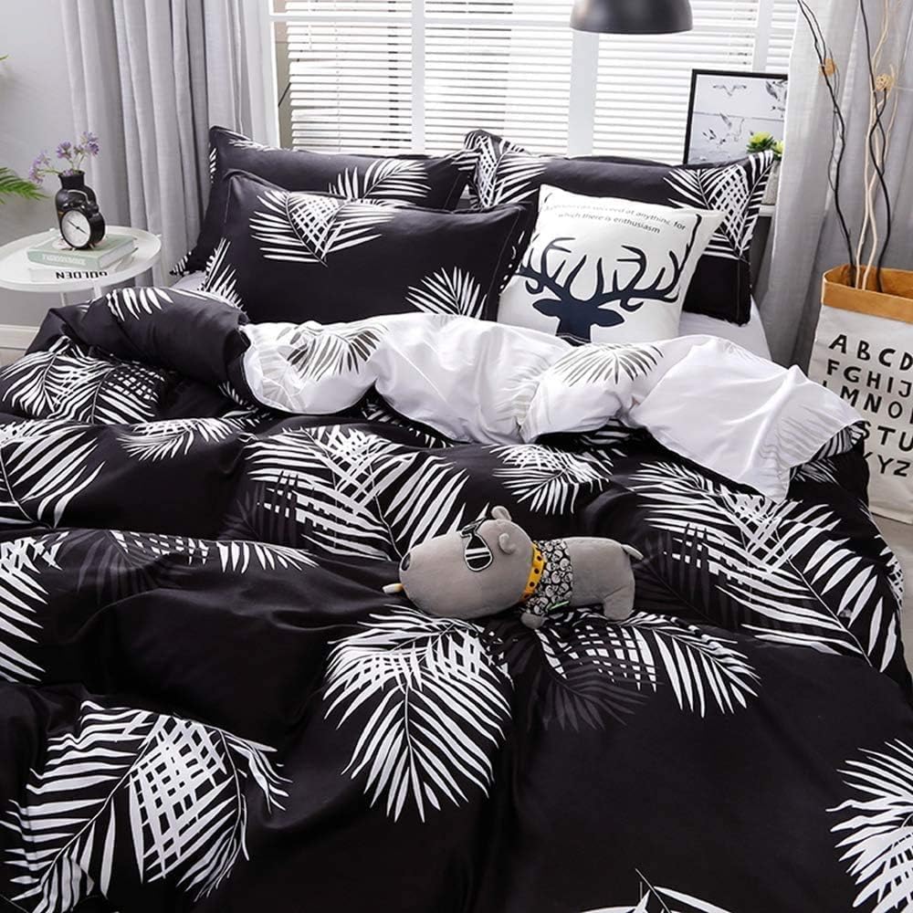 Palm Leaf Comforter Cover Set Leaves Print Bedding Set Queen Size for Kids Adult Botanical Plant Duvet Cover Soft Quilt Cover