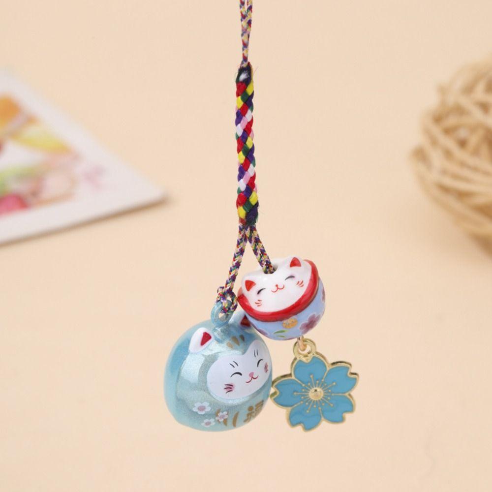 Cherry Blossom Lucky Cat Pendant Fantastic Phone Strap Unique Maneki Neko Key Chain  Women