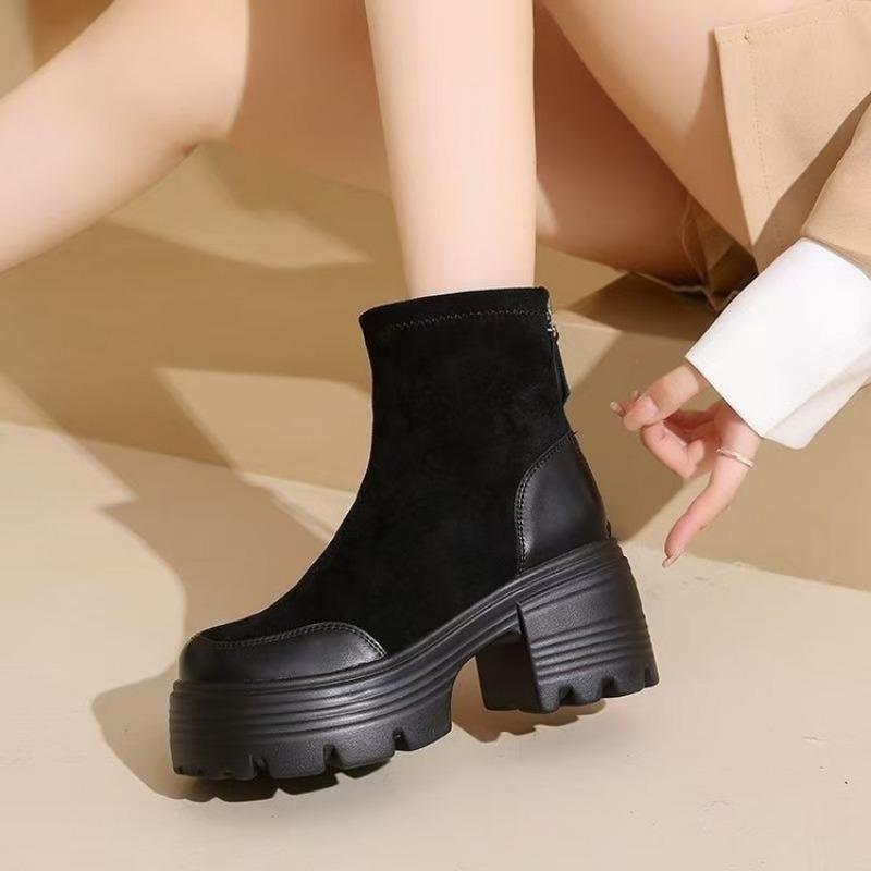 Retro Shoes Women's Shoes, New Thick-soled, Height-increasing, Thick-heeled, Slim Ankle Boots