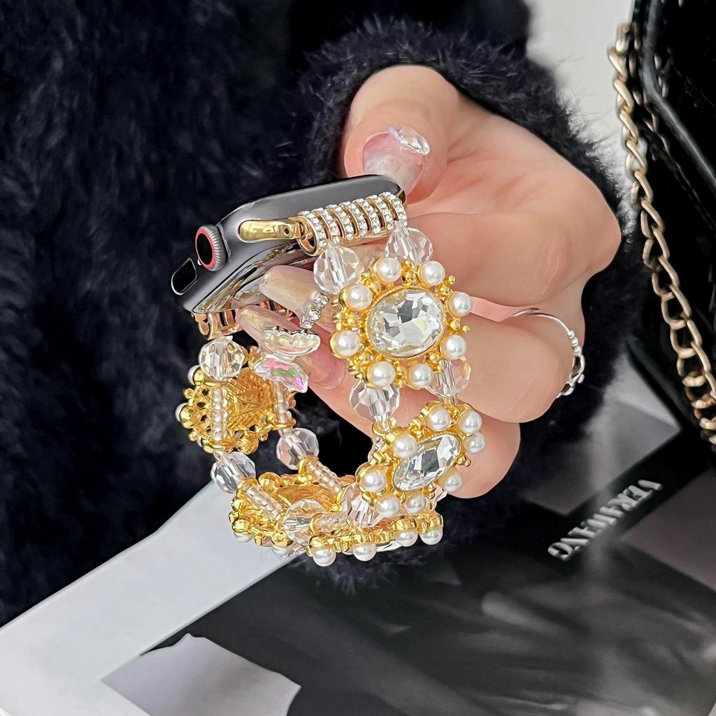 Charms Perlati Glitterati con Diamanti Braccialetto da Polso Cinturino per Apple Watch 10 Cinturino per iWatch Smartwatch 38 42 44 45 mm Cinturini