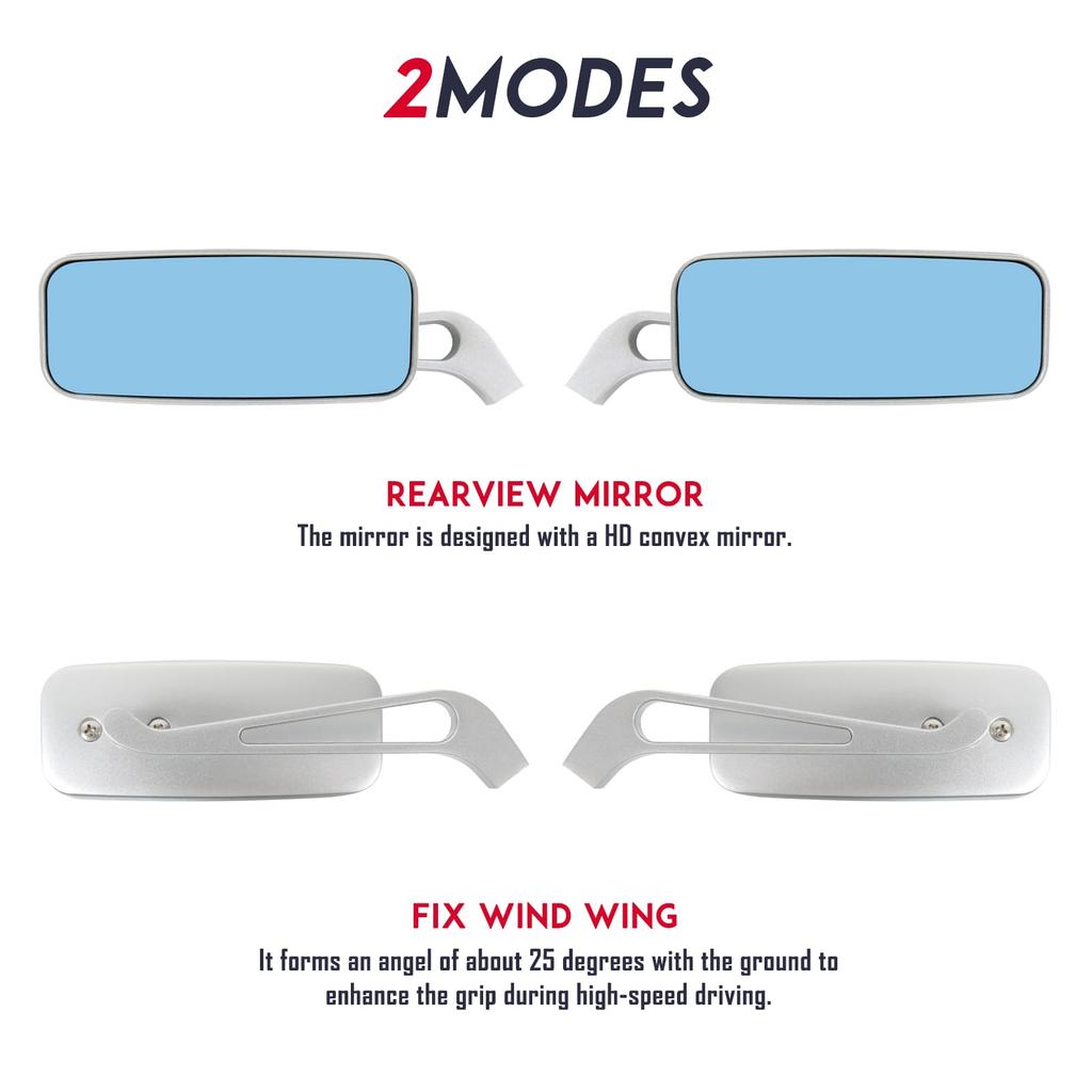Motorcycle Mirrors 8mm 10mm Universal Rear View Side Mirrors Silver Square Mirror Left and
