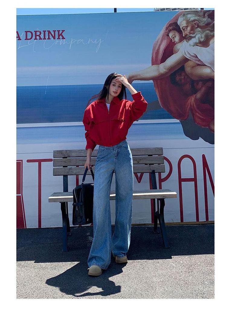 2025 Autumn/Winter Women's High Waist Retro Wide-Leg Jeans - Washed, Loose, Slimming, Versatile, Floor-Length.