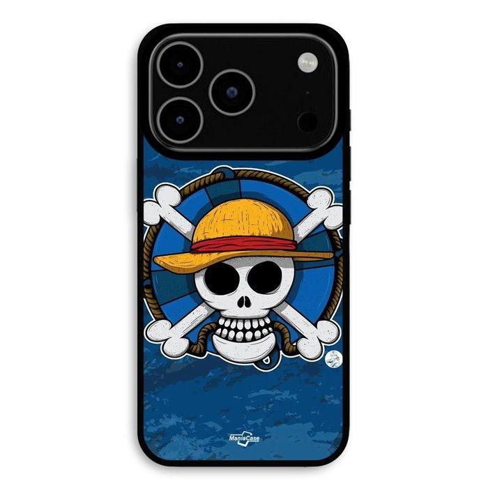 Coque Pour iPhone 17 Pro One piece tête de mort logo fond bleu manga anime Maniacase