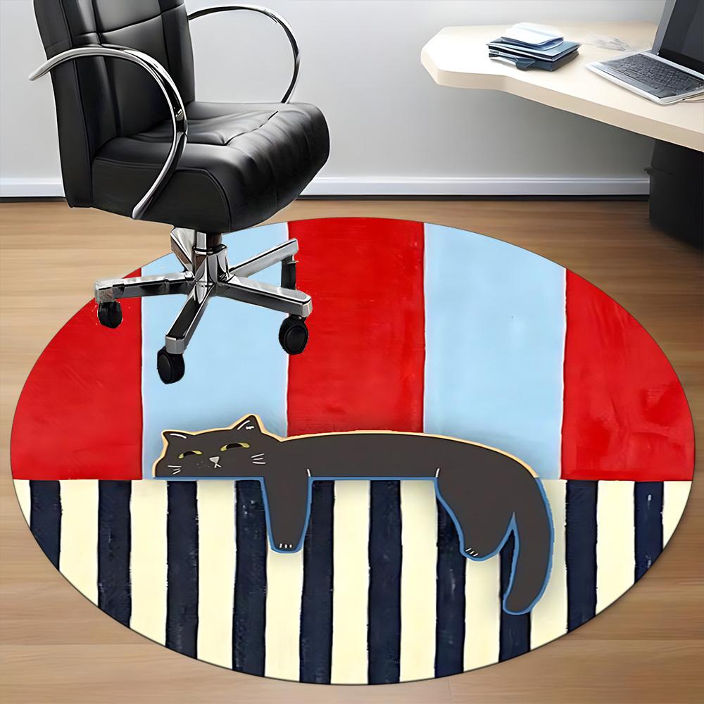 1pc Cat Stripes Office Round Area Rug, Mat Suitable For Office, Under Office Chairs Bedroom Living Room Home Decor, Room Deco