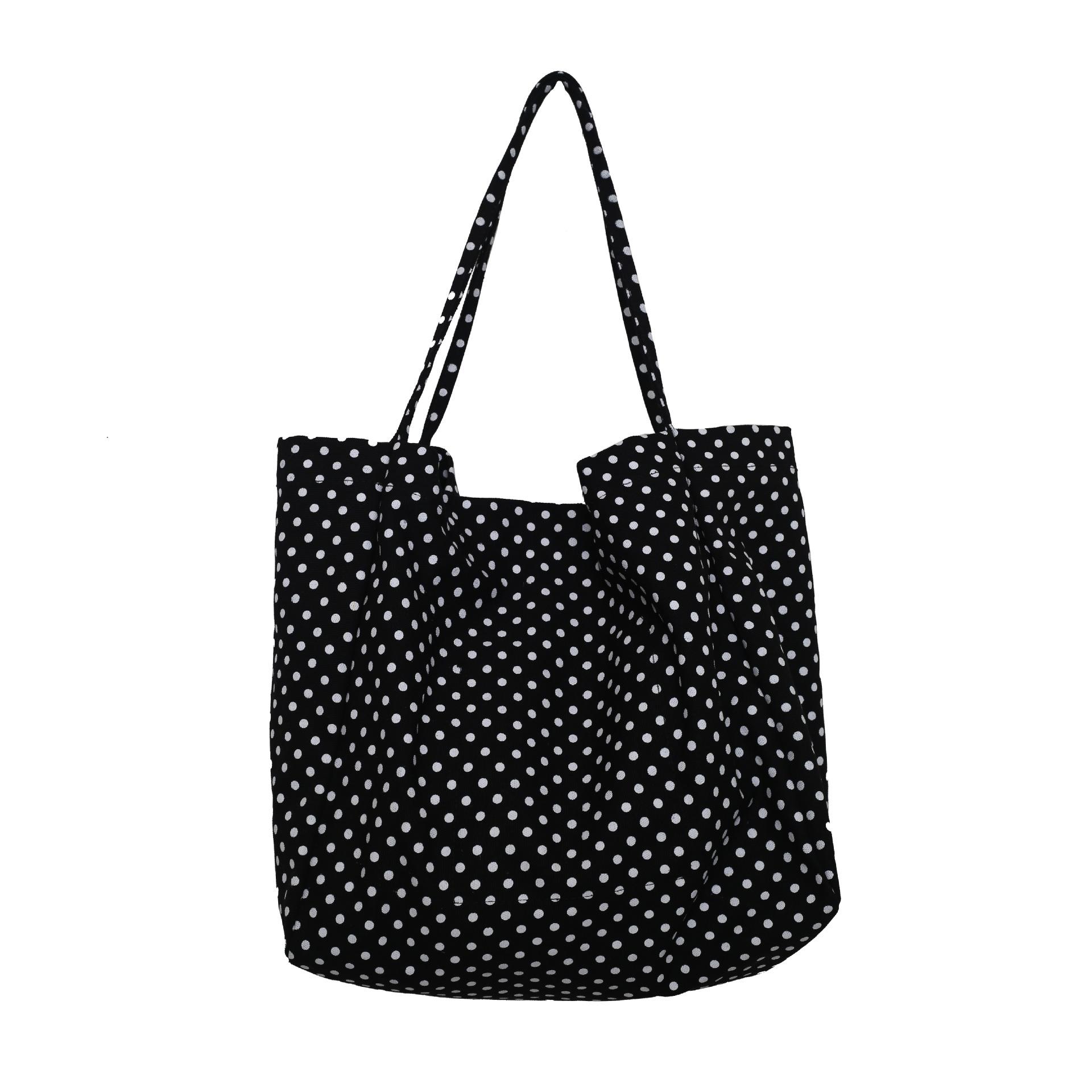 Винтажная женская сумка-тоут в горошек на плечо чёрный