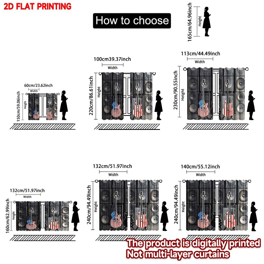 2D flat printing 2pcs Scene Curtains American Flag Guitars Display Digital Printed Polyester Drapes Festive Curtains Use for