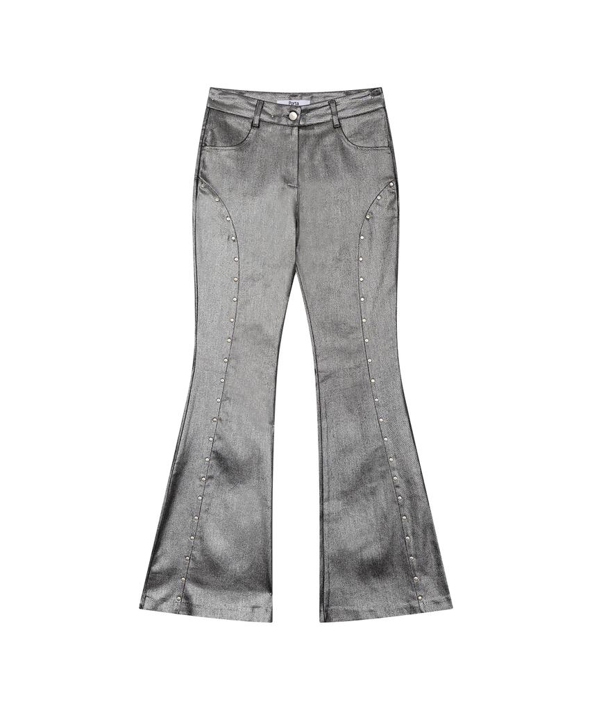 THEPORTA Line Stud Boot Cut Pants, Silver