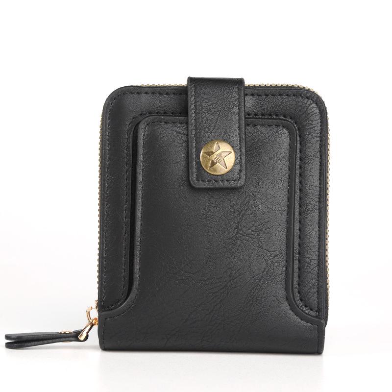 

Men’s Retro Minimalist Leather Wallet with Multi-Card Slots and Snap Button Zipper