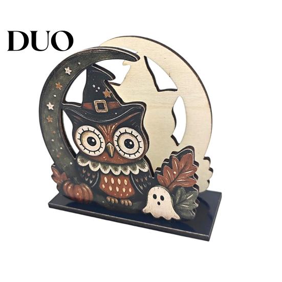 Decorative Paper Napkin Stand Halloween Wood Holder, Rustic Ghost Skeleton Owl Pumpkin Dispenser, Gift for Lovers Vintage Tabletop Standing