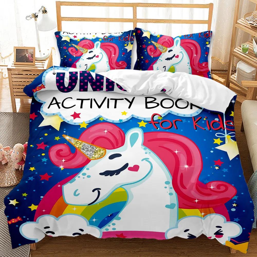 

Cartoon Bedding Set Unicorns Airplanes Butterflies Bedclothes Bed Cover Sets KidsTwin Full Queen Bedroom Housse De Couette EU Single(135*200cm)3pcs