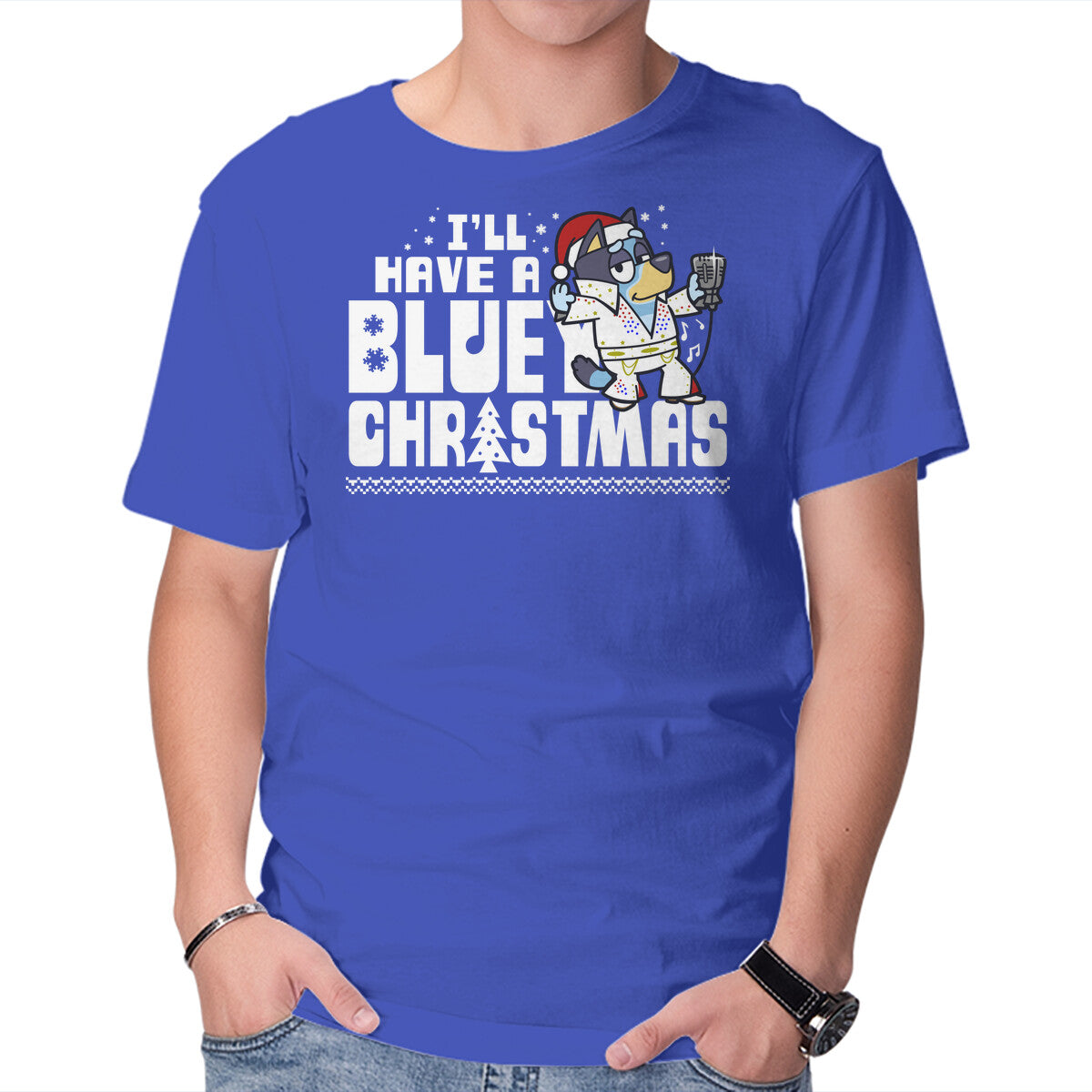 Unisex Crew Neck T-Shirt Bluey Xmas Graphic Short Sleeve Casual Tee XS