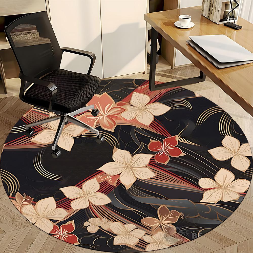 1pc Floral Pattern Office Round Rug, Non-slip, Soft and Durable Office Rug for Interior Decoration, Perfect for Office,Decoration yy260204086