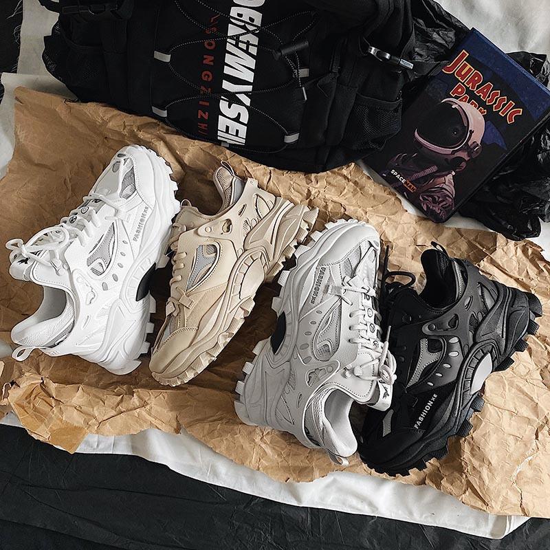 Vulkaniserte sko Luksuriøse joggesko Herre Harajuku Chunky joggesko Høst Svart løpesko Herre High Fashion Zapatos Hombre