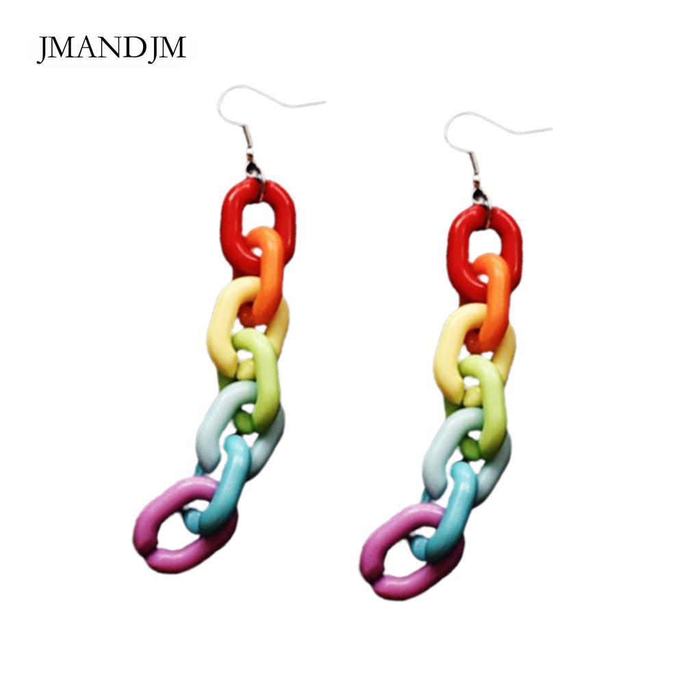 Fashion Chain Ear Hook Women Long Rainbow Clip Earrings Club Jewelry