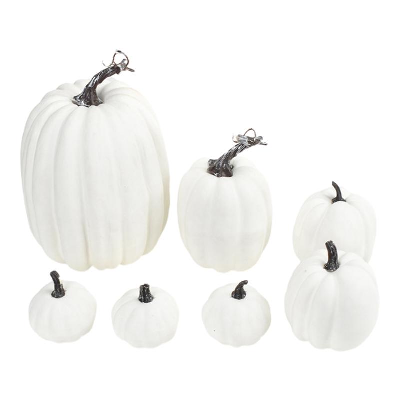 7pcs Artificial Pumpkins Assorted Fake Simulation Pumpkin for Halloween Thanksgiving Party Home Decoration